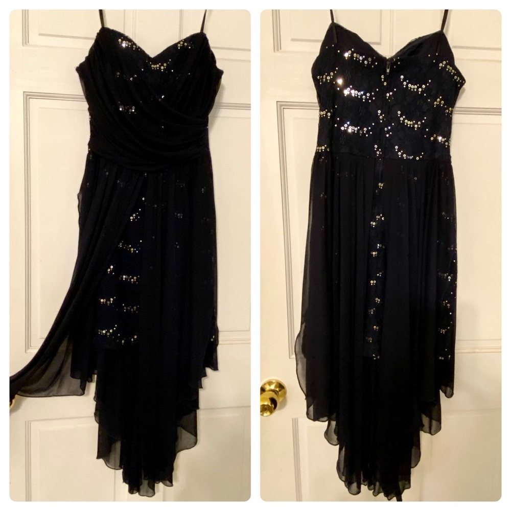 City Triangles Juniors Navy High Low Sequin Dress